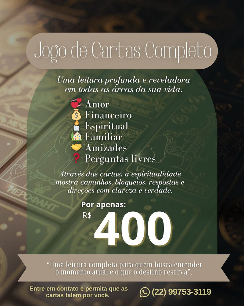Jogo de Cartas Completo – Leitura Espiritual Profunda e Direcionamento em Todas as Áreas da Vida